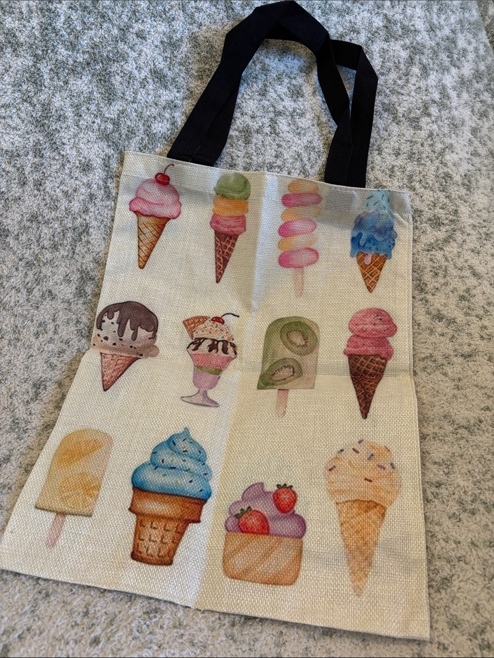 Ice Cream Popsicle Poly Canvas Tote Bag NWT  2sided 13”x 17.25”